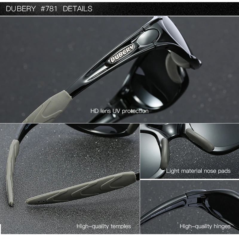 DUBERY Sports Sunglasses Polarized Colorful Mirror Lens Fashion Classic Shades Sun Glasses Lentes De Sol With Free Box