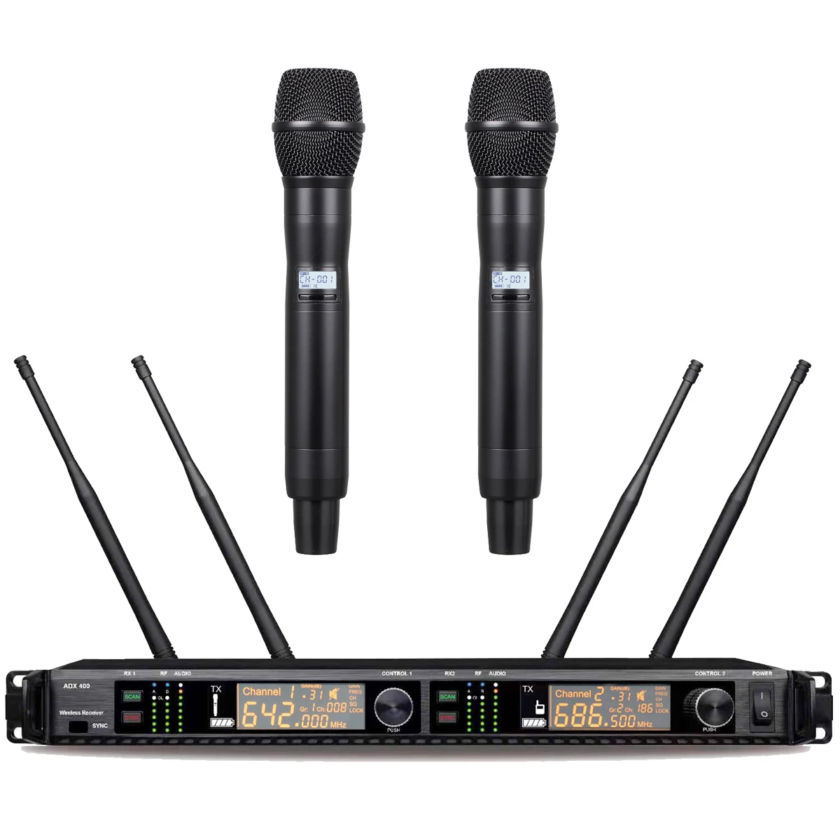 

MiCWL AD4D Dual Handheld Wireless DJ Karaoke Stage Sing Microphone 4 Antenna True Diversity ADX400 Digital System 500m Range