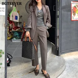 BGTEEVER Elegant 2 Pieces Set Women Pant Suits Single Button Jacket & High Waist Loose Pants 2020 Autumn Stylish Blazer Suit