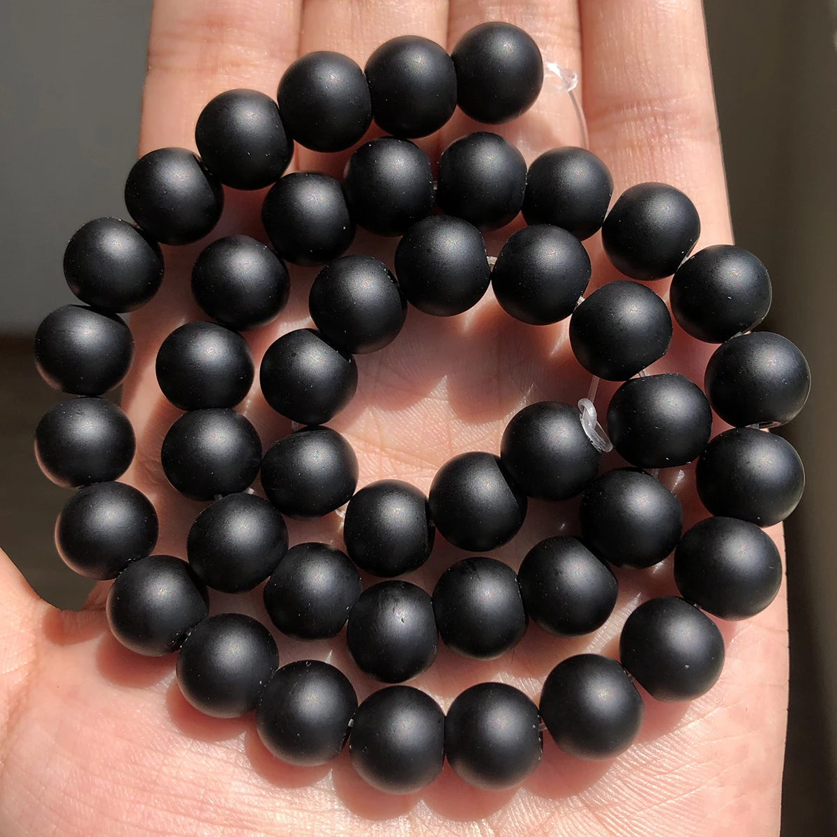 Natural Stone Black Matte Onyx Agates Round Beads Frost Dull