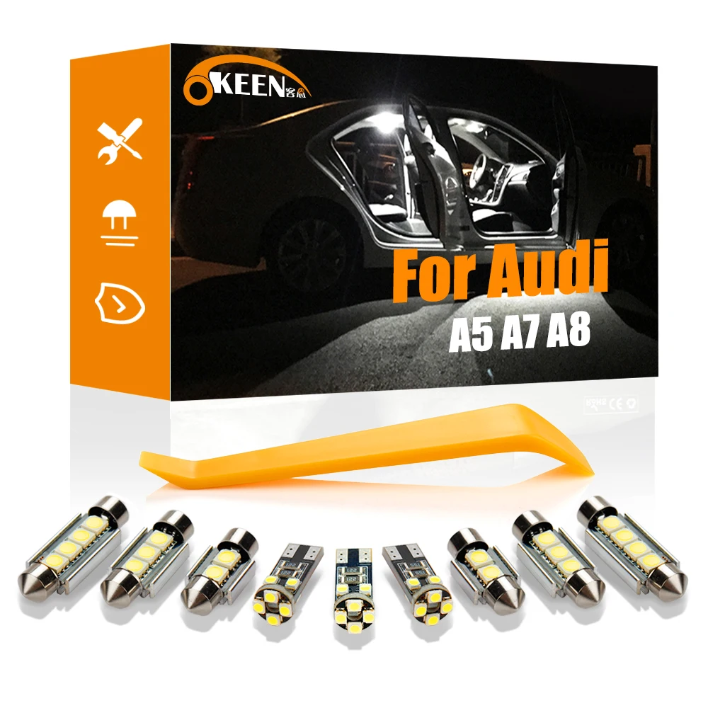 

OKEEN For Audi A5 S5 RS5 B8 8T A7 S7 RS7 4G A8 S8 D2 D3 4D LED Interior Lights Kit Map Dome Trunk Lamp License Plate Light Bulbs