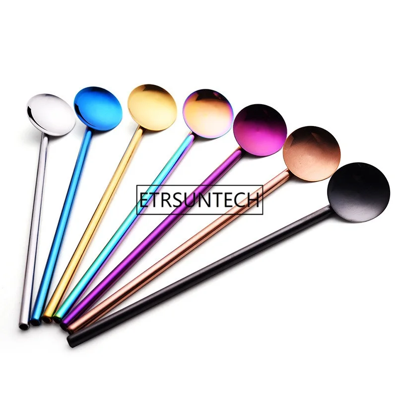 Colorful Reusable Drinking Straws Spoon Stainless Steel Drinking Straw Cocktail Stirring spoon Bar Milk Coffee stirring tools