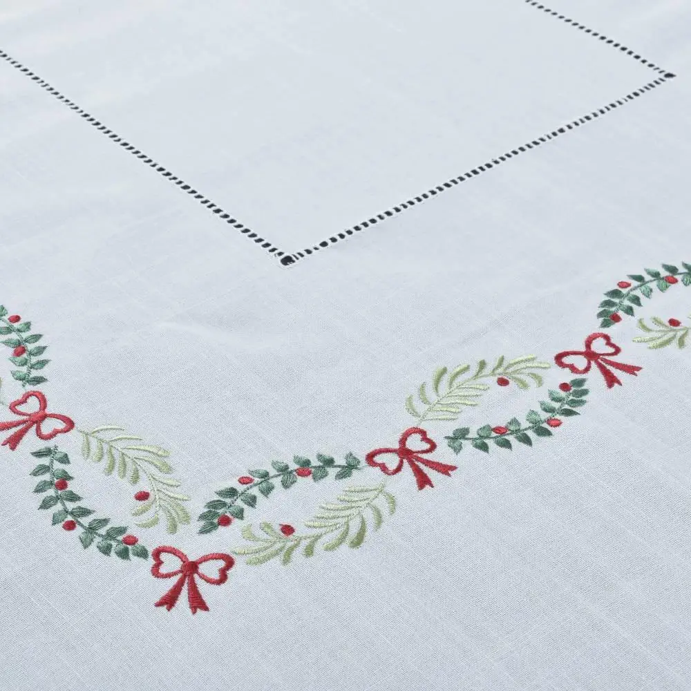 RD21011 Christmas Xmas Luxrary Concise Tablecloth, Table Runner Napkin Placemat Hemstitched Embroidery Washable, Home,Restaurant