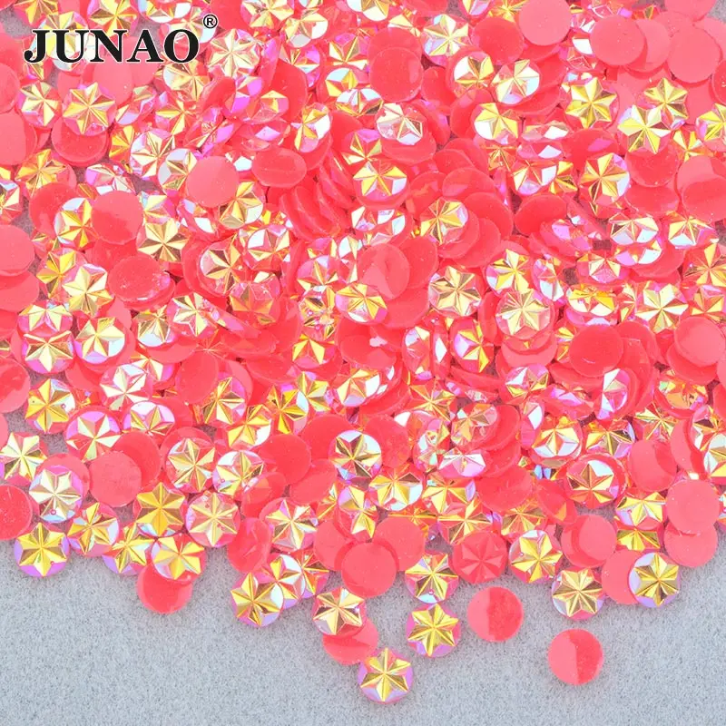 JUNAO 500 Stück 5mm Lila-Blau AB Blumen Nagelsteine Applikationen Harz Strass Kristall für Scrapbooking Basteln