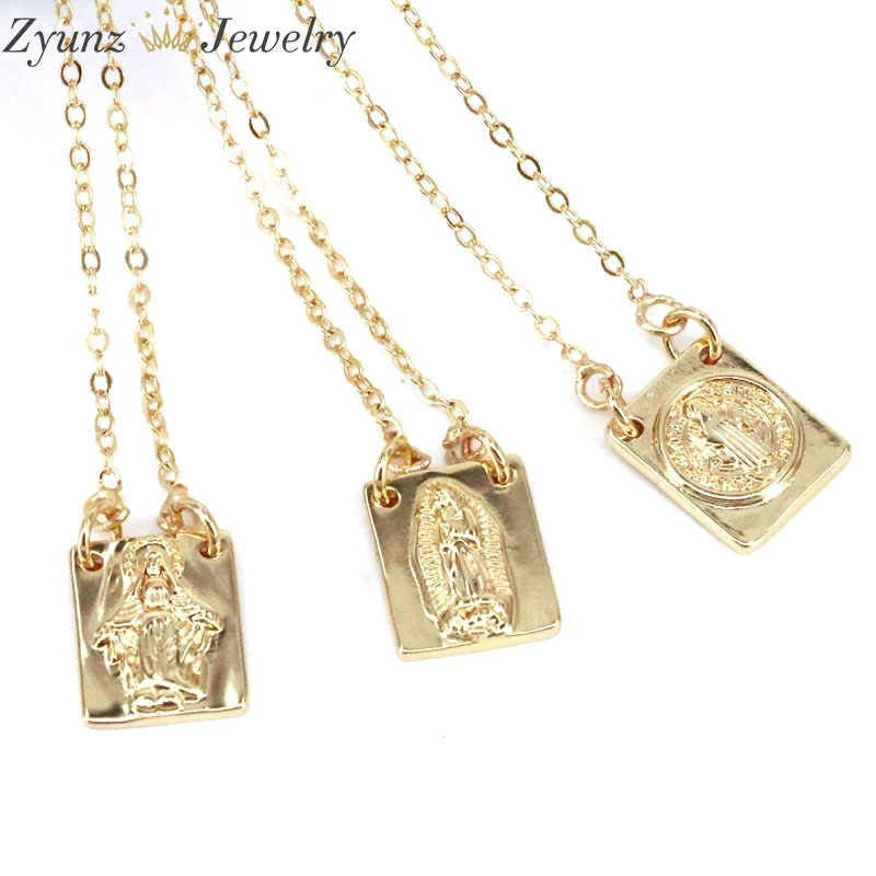 10PCS, Gold Color Virgin Mary Necklace For Women Men Church Christian Prayer Jesus Necklace Religion Pendant Necklace