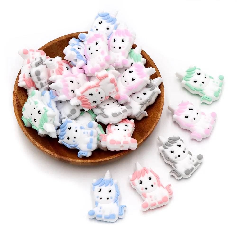 Joepada Silicone Animal Bear Beads 10pcs Newborn Teether Products Cartoon Teething Beads DIY Pacifier Chain Baby Oral Care Toy