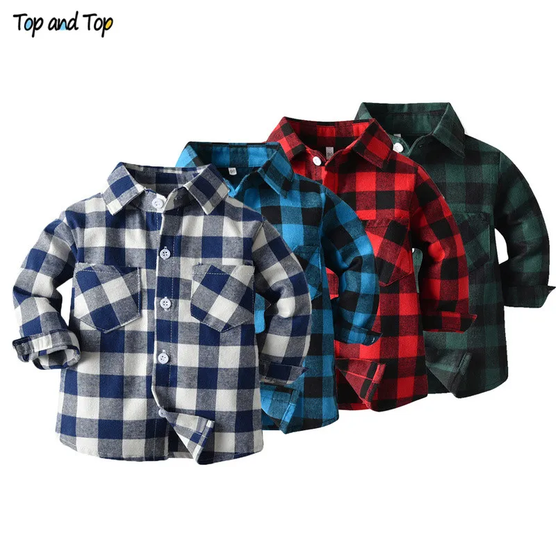 Top y Top de manga larga para bebé, camisa a cuadros de algodón, blusas clásicas informales para niños, Tops de caballero, moda de primavera y otoño