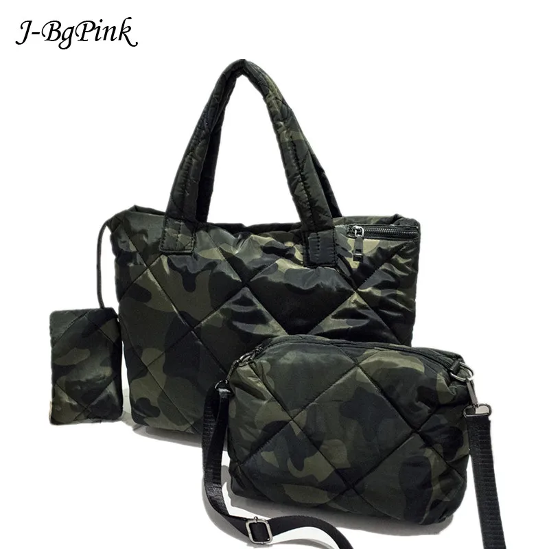 

Camouflage 3 set Waterproof Women bag Soft Women Winter Shoulder Bag 2024 Space Pad Cotton Feather Down Bag Handbag