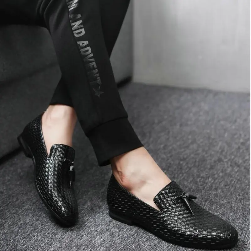 Men Weave Driving Moccasins Comfortable Slip on Loafer Shoes Men Casual shoes Leather Loafers Office Shoes big size 7yu89