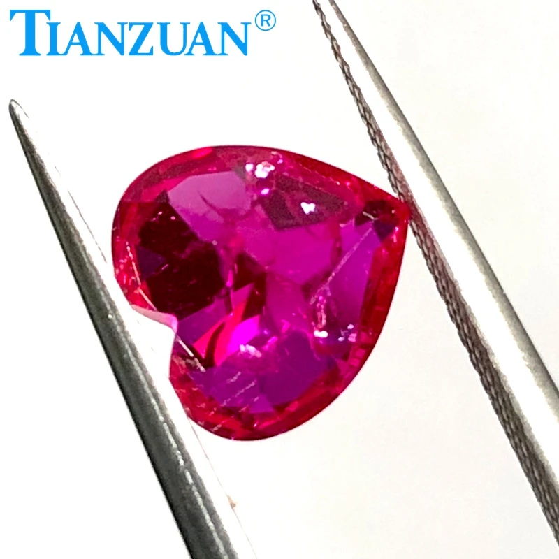 Lab Grown Ruby Heart Shape Natural Cut 5# Red Color Artificial Ruby Stone with Inculsions Loose Stone for Jewelry Making