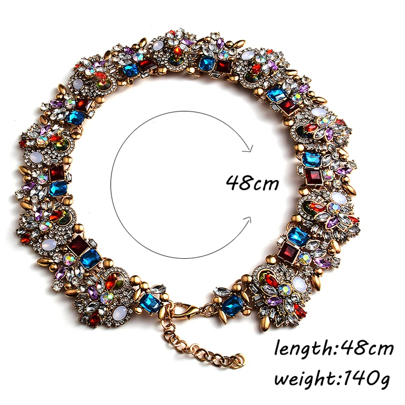 Vintage Crystal Statement Necklace For Women Ethnic Large Collar Rhinestone Maxi Big Choker Necklace Wedding Jewelry