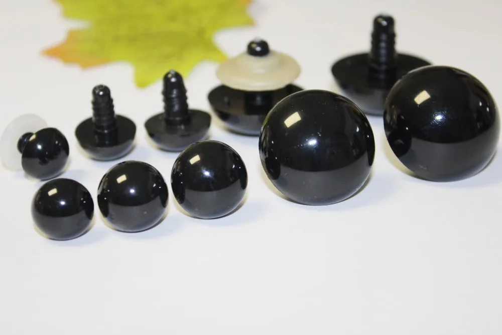 100 Stück/Los NEU 14mm/16mm/18mm/28mm/30mm/40mm/50mm Hochwertige Helle Vollschwarze Runde Spielzeugaugen – Detail 1