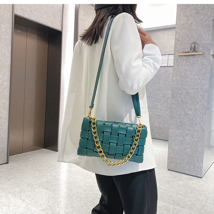 Weave Women\'s Clutches chain Design Shoulder bags Small PU Leather Crossbody Bags For Women Luxury handbag ladies Sling bag