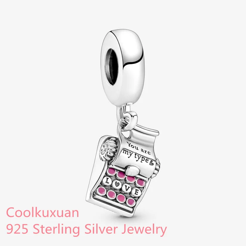 

925 Sterling Silver Typewriter Dangle Charm beads Fits Original Pandora bracelets Jewelry Making 2022 Valentine's Day