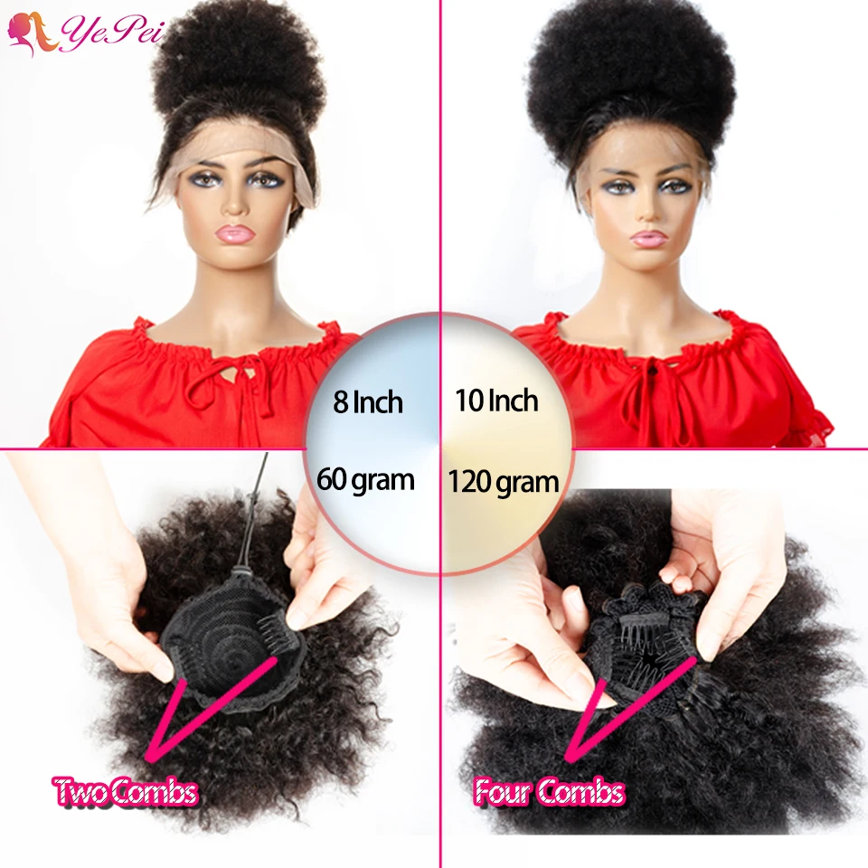 Afro Kinky Curly Ponytail Brazilian Ombre Remy Hair Drawstring Afro Puff Pony Tail Clip In Hair Extensions 6\