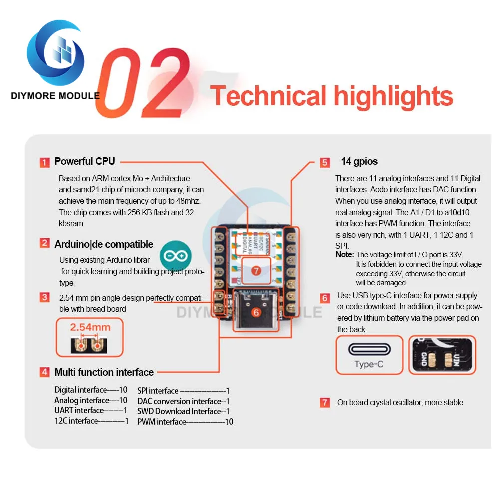 Seeeduino Xiao SAMD21G18 Development Board Microcontroller Voor Arduino Uno Nano Cortex M0 + 3.3V Iic I2C Uart Spi-interface