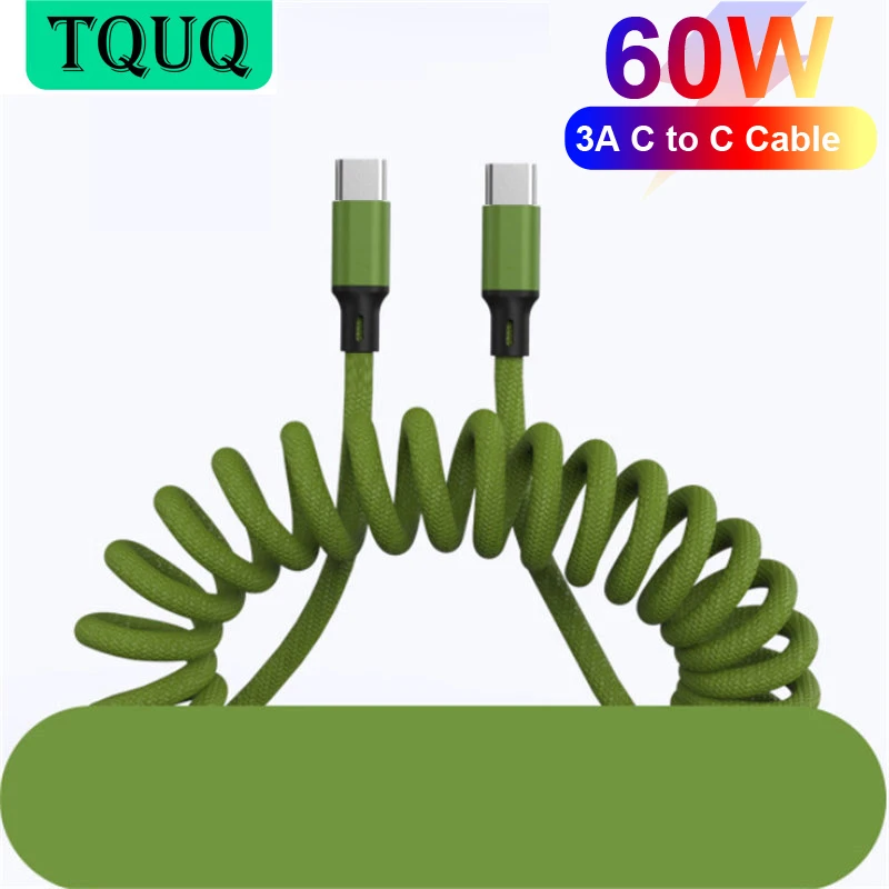 

TQUQ USB C to USB C Cable (1.5M 60W) Scalable Spring PD Type C Charging Cable for MacBook Pro, iPad Pro, Galaxy, Switch, Pixel