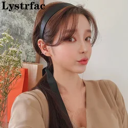 Lystrfac Korean Retro Black Long Ribbon Headband for Women Satin Bow Elegant  Press Hairband Female Hair Accessories