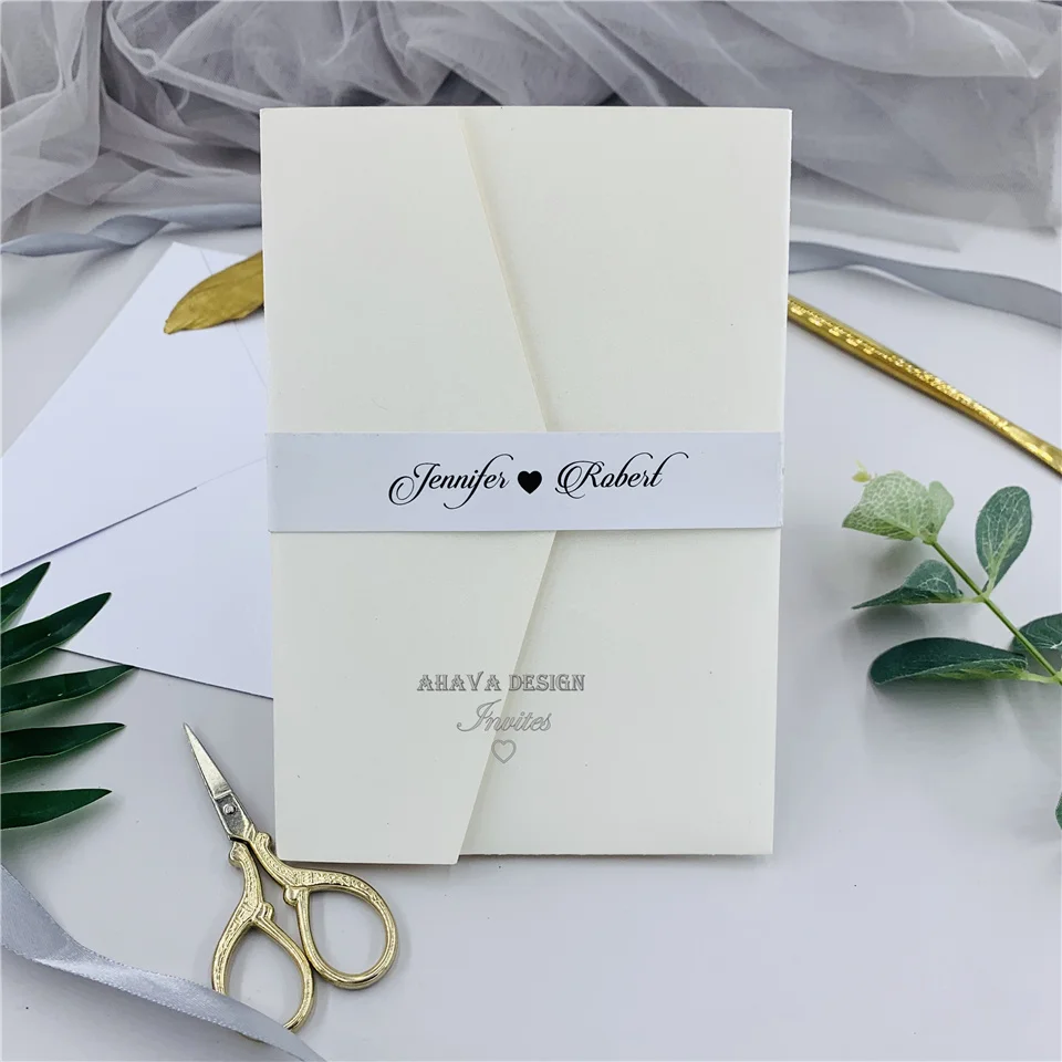 Special Envelope Style Customized Laser Cut Wedding Invitation, Belly Band, RSVP card And Envelope Are Included