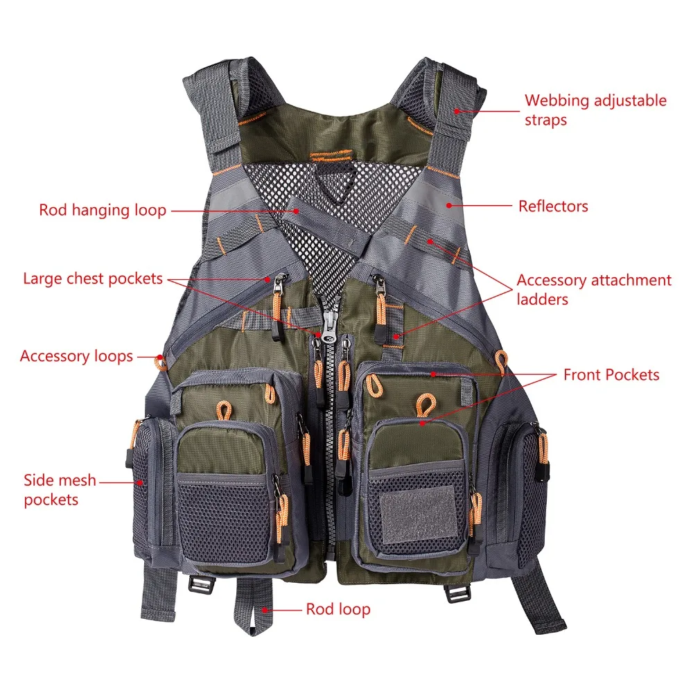 Bassdash Atmungsaktive Angelweste, Outdoor-Sport, Fliegen, Schwimmen, verstellbare Weste, Angelgerät – Detail 4