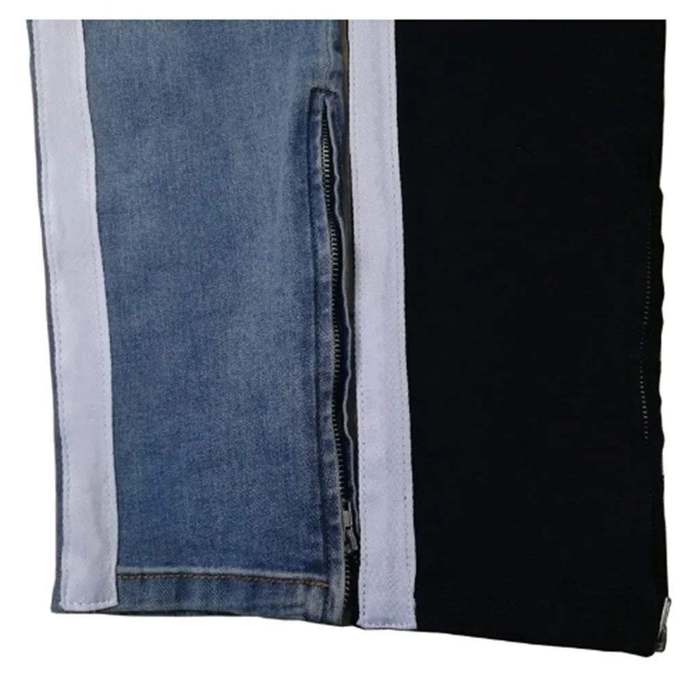 EH·MD® White Long Striped Jeans Men's Zipper Hole Ripped Pencil Pants High Stretch Slim Reflective Comfortable Breathable 2020