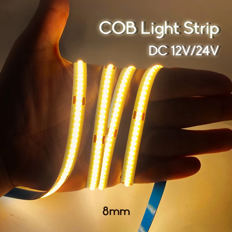 COB Led Stirp Lights 8mm Flexible String Night light DC12V/24V Decoration Bedroom Diode Tape Warm White Lighting Atmosphere Lamp