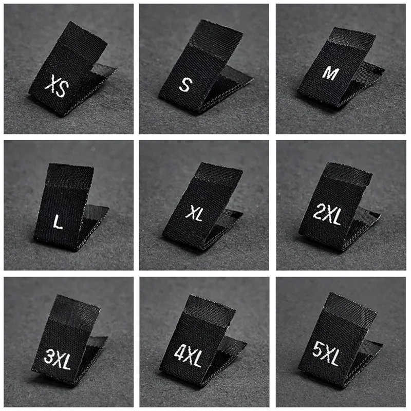 200Pcs Size Labels for Clothes, Black and White Garment, Woven Folds, Size Tags, Clothes Size Tags, 35*12mm, XXS-5XL,LB-030,