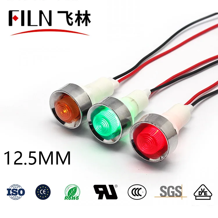 

FILN YueQing hot sale 12.5mm 12v 24v 36v 110v industrial red signal lamp indicator light with cable