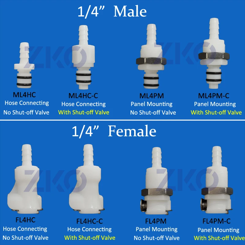 1/4 5/16 3/8 Quick Coupling Shut-off Valve Quick Disconnect Connection Fitting Joint Male Insert Female Body Compatible with PLC