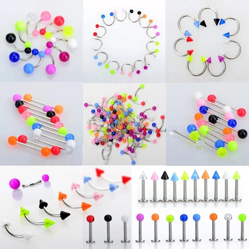 45-105Pcs Stainless Steel Body Piercing Jewelry Mix Style Eyebrow Navel Labret Lip Tongue Nose Ring Tragus Ear Piercing Jewelry