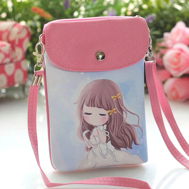 Pu leather cartoon cute doll girls snack bag ladies convenient messenger mobile phone bag Messenger bag handbag Shoulder Bags