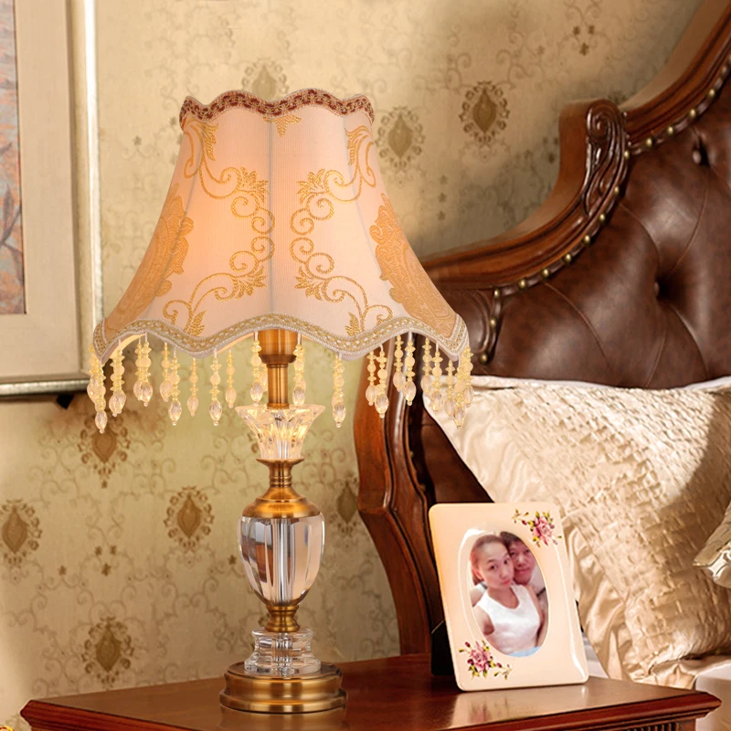 OURFENG LED Table Lamp Luxury Modern Desk Crystal Lamp Iron Bedside Decorative for Home Dining Room Bedroom Office
