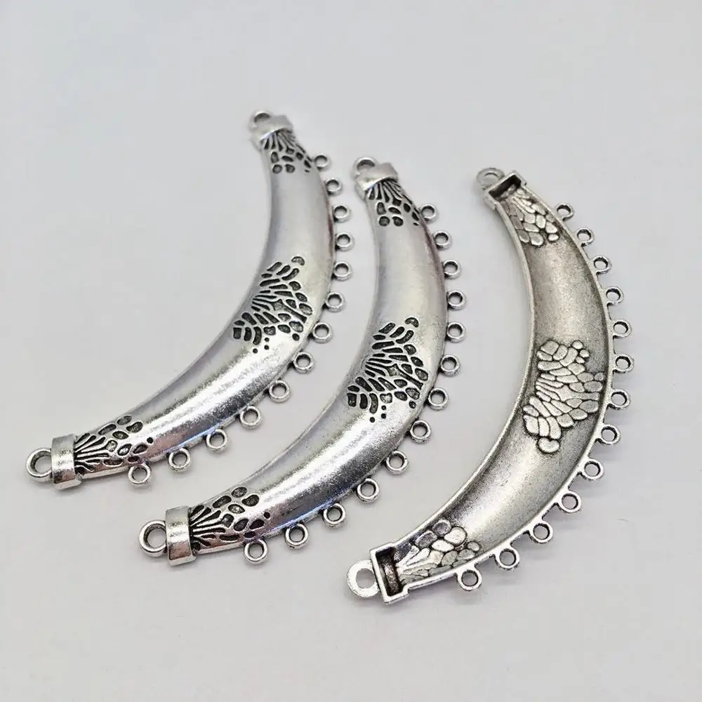 Retro 3 pcs Connector charms metal Moon bend shape 4 color fit DIY necklace bracelet charms