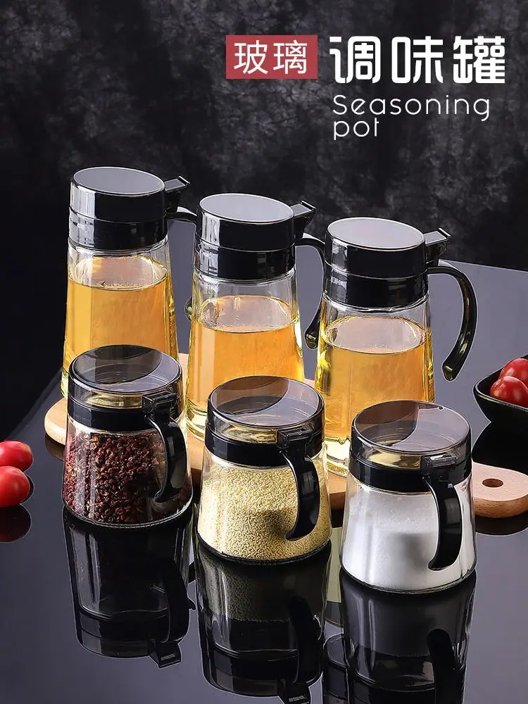 Kitchen household salt shaker spice jar glass cruet oiler moisture condiment shaker ensemble cartridge glass jars and lids