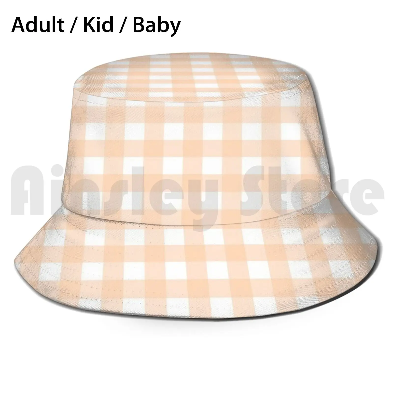 Peach Pink Gingham Pattern ( Large Wide Print ) Sun Hat Foldable UV Protection Cute Adorable Peach Pink Salmon Gingham