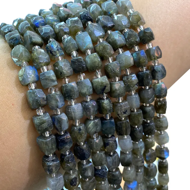 

Fine 100% Natural Labradorite Faceted Square Gemstone Beads For Jewelry Making DIY Bracelet Necklace 8-9MM 15''