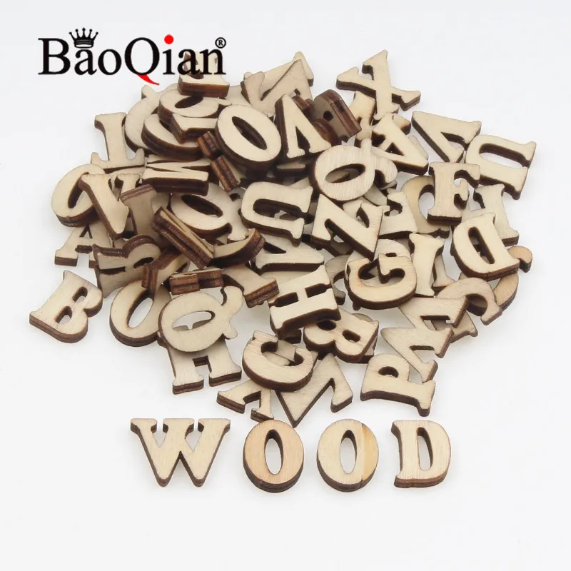 100pcs/lot Natural Wooden Scrapbook 16mm Letter Pattern Educational Puzzle Diy Charm Home Decoration Crafts