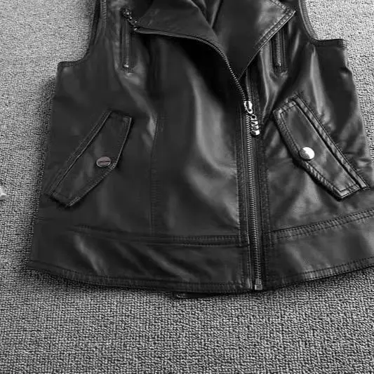 Veste de moto monochrome en cuir PU pour femme, gilet noir glacé, mode, fermeture éclair, automne, Y-2021