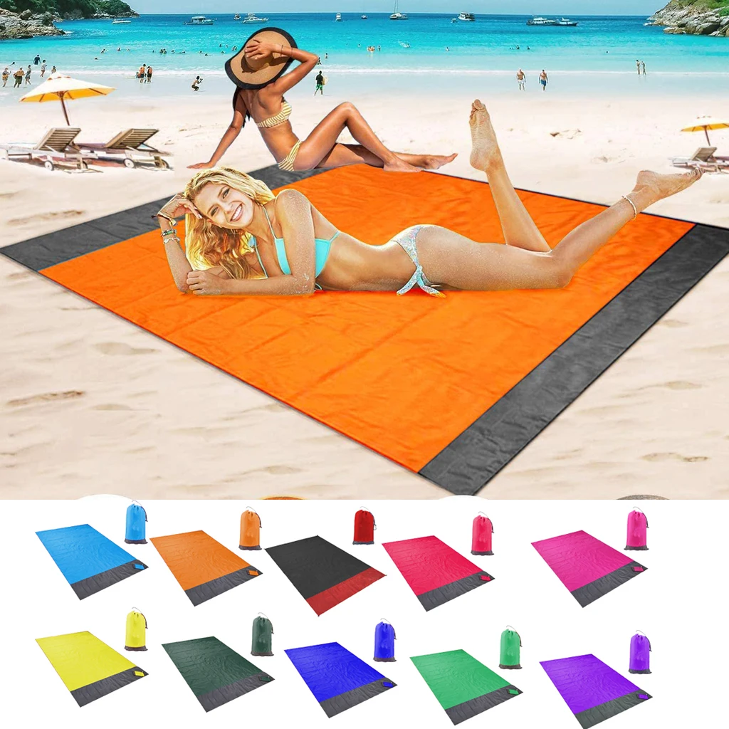 Portable Sandproof Beach Blanket Waterproof Pocket Picnic Mats for 3-7 Person Folding Camping Mat Mattress Picnic Sand Beach Mat