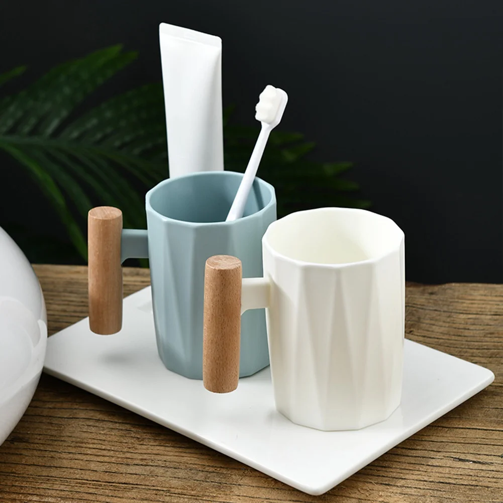 Couple Brushing Cups Mouthwash Washing Cup PP Wooden Handle Toothbrush Cup Drinking Mug Bathroom Tumblers