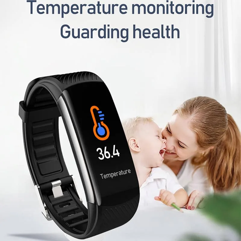 

2021 New C6T Body Temperature Smart Bracelet Watch IP67 Waterproof Heart Rate Monitor Smartband Wristband Fitness Health Tracke