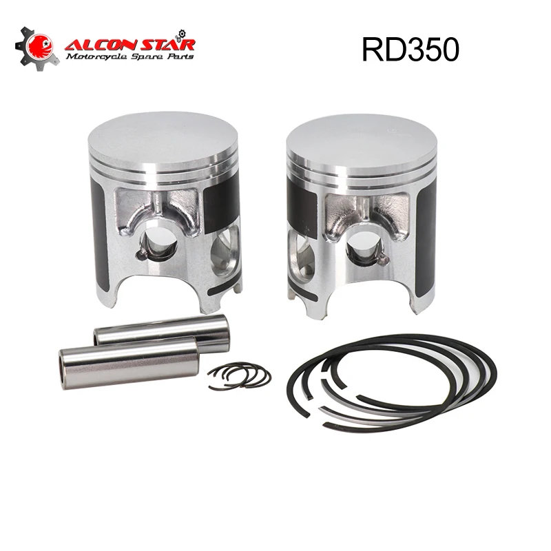 Alconstar- RD350 Piston Kit Set Standard STD 64mm Motorcycle Cylinder Piston For YAMAHA RD350 1973 1974 1975 Cafe Racer Scooter