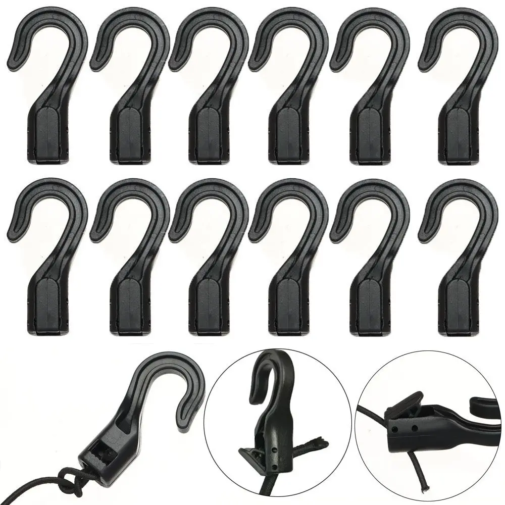 5/10 Pcs Black Open End Cord Outdoor Tool Camping Tent Hook Elastic Ropes Buckles Straps Hooks Snap Buckles