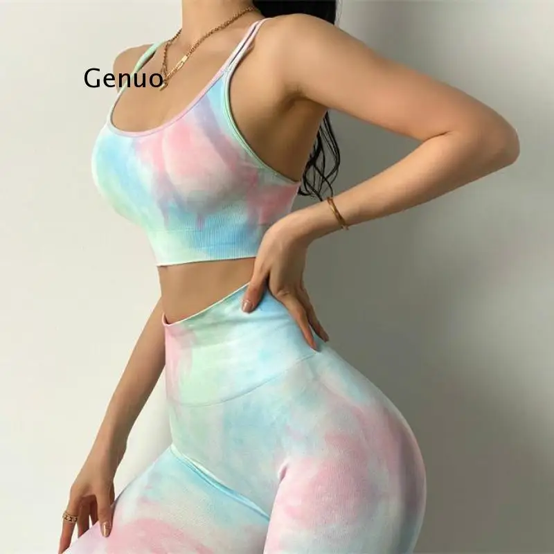 

New Dyeing Seamless Women Set Women Gym Fitness Clothing Sportswear Sports Bra High Waist Leggings Sports Suits Jogger Suits