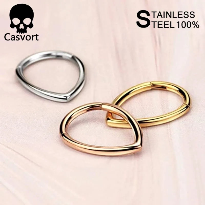 Casvort 1PCS 316 Stainless Steel Teardrop Segment Septum Nose Piercings Tragus Lip Piercing Rings Nipple Clicker Body Jewelry