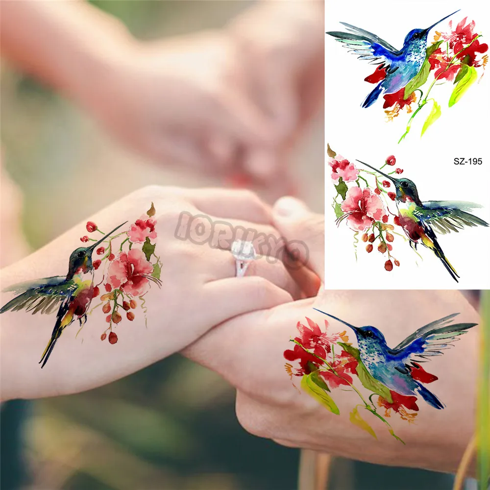 Cartoon Watercolor Dinosaur Small Temporary Tattoos For Kids Girls Hummingbird Panda Fake Tattoo Sticker Arm Body Tatoos Dino