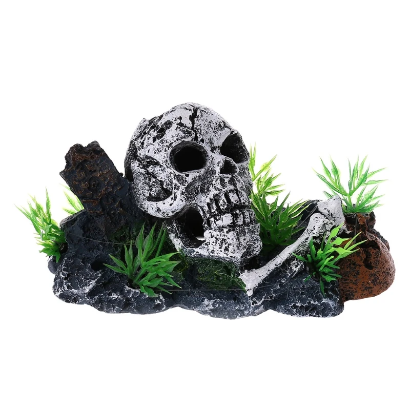 Pirate Skull Skeleton Aquarium Ornament Hiding Cave Fish Tank Decoration Decor