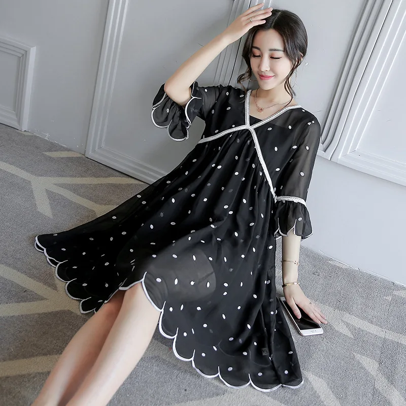 Maternity Dress Summer Chiffon Expectant Mother Casual Half Sleeve Loose Big Size Pregnancy Clothes Embroidery Dresses For Women