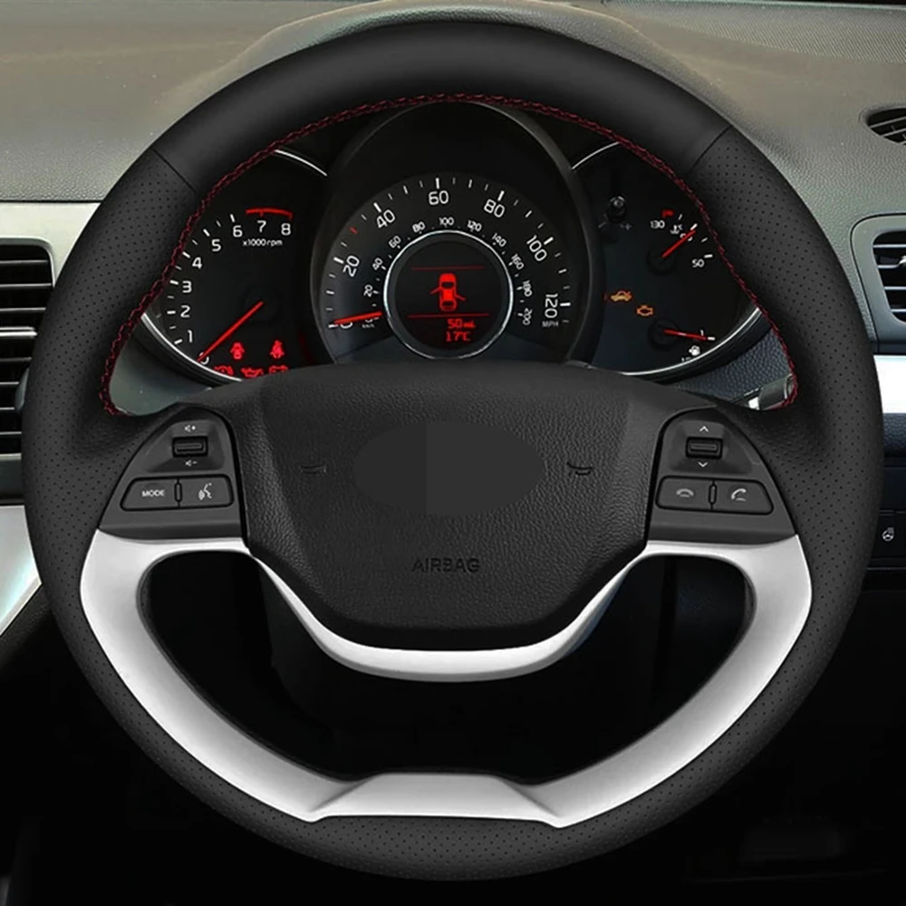 DIY Black Genuine Leather Car Steering Wheel Cover For Kia Morning 2011 2012 2013 2014-2016 Picanto 2012 2013 2014 2015