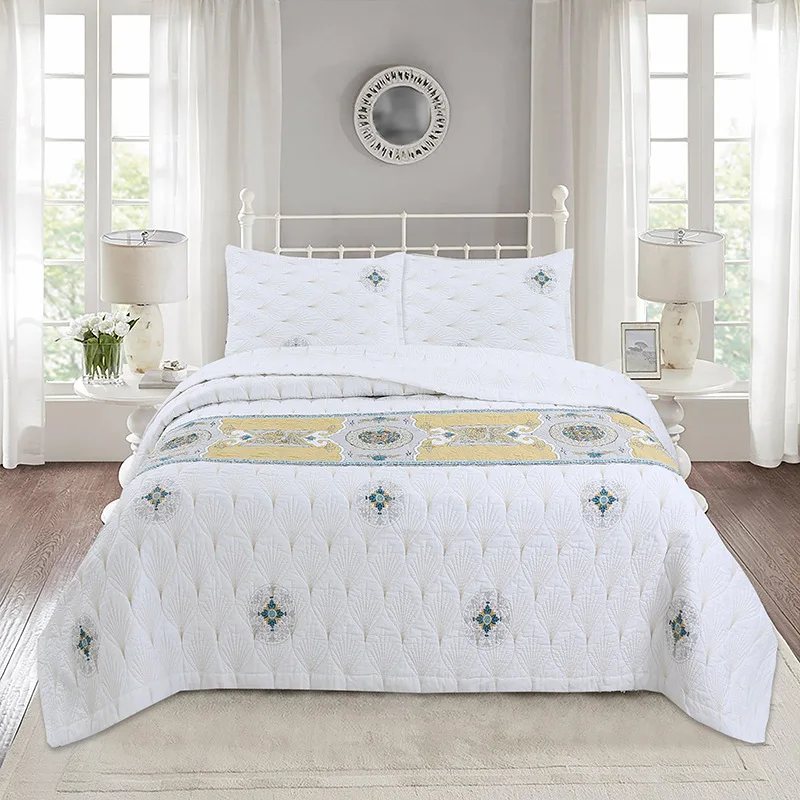 CHAUSUB Soft Quilt Set 3PCS Bedspread on the Bed Twill Cotton Fabric Embroidered Bed Cover Queen Size Coverlet Blanket for Bed